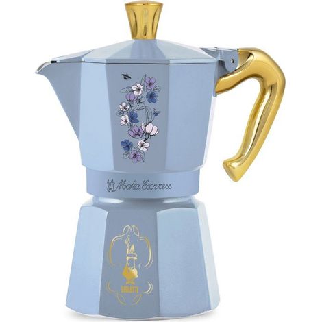 Cafetera italiana - BIALETTI - Moka express - Colección Birdgerton - 6 tazas - 250 ml - Azul / Flores (1/3)