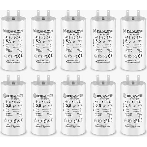Lot de 10 Condensateurs 5,5 uF pour Volet Roulant SOMFY, SIMU, NICE - Reparation Condensateur de Moteur Haute Qualite 20Nm - Condensateur Cosses Faston 2,8mm pour Moteur de Volet et Store - VOLET TECH