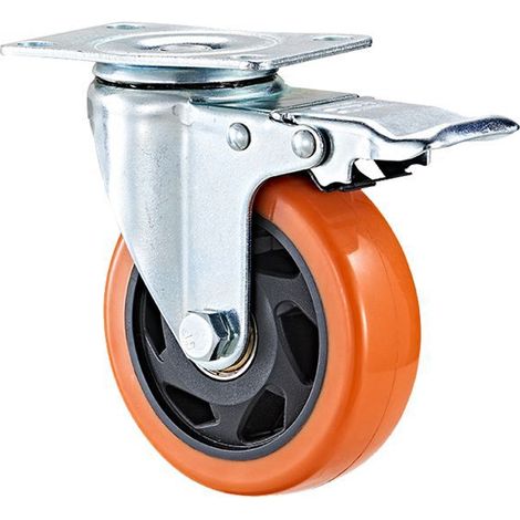Rollensatz mit Anschraubplatte, Ø 50, Kunststoff orange, Stahl und Kunststoff, 1 Satz