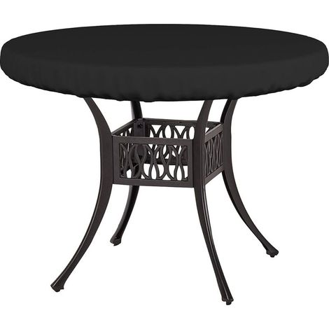 Nappe ronde imperméable, adaptée aux meubles de jardin et aux tables basses (92 cm de diamètre x 10 cm de hauteur, noire). (1/5)