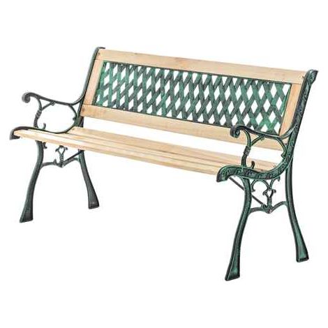 BIRCHTREE Outdoor Wooden 3 Seater Cross Lattice Garden Bench Cast Iron Leg Patio Park Seat