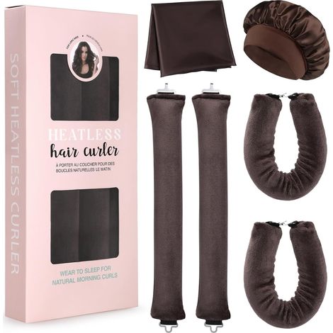 Bigoudis sans Chaleur, 6 Bandeaux à Boucler sans Chaleur avec Foulard en Satin et Bonnet de Douche, Bigoudis doux et Confortables pour des Boucles de Nuit Noir (1/5)