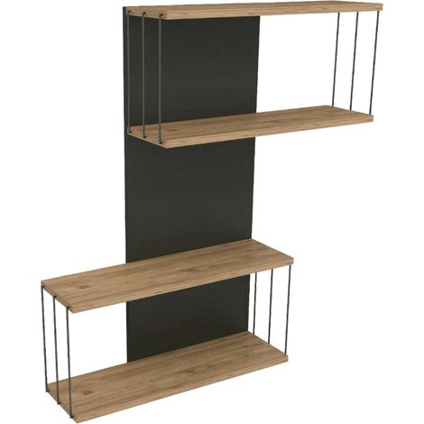 Dmora - Mensola Gerolama, Scaffale, Ripiano a muro, Scaffalatura multiuso, 65x19h96 cm, Antracite e Rovere (1/4)