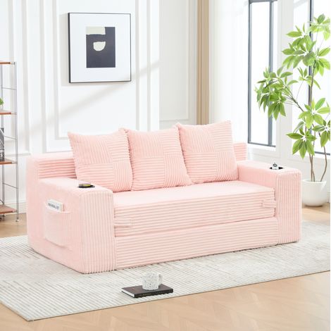 Divano modulare da pavimento 172x87x64 cm in velluto a coste rosa con portabicchieri – MEUBLIV (1/5)