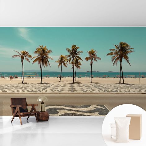 Fototapete Tapete Vliestapete mit Kleber Büro Wandgestaltung - Wanddekoration Wohnzimmer Palmen am Strand 416x254 cm (1/5)