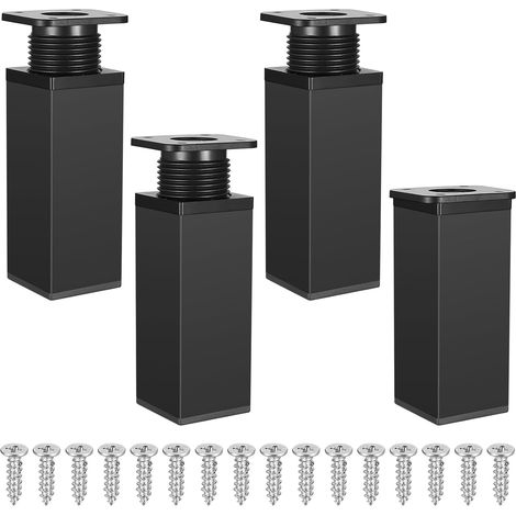 Lot de 4 pieds de meubles réglables en hauteur, pieds de table en métal, pour armoires de cuisine (10 cm, noir) (1/5)