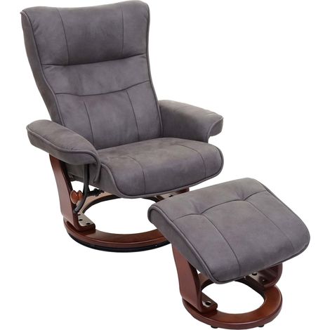 MCA Relaxsessel Edmonton, Fernsehsessel Hocker, Stoff/Textil 130kg belastbar dunkelgrau, walnussfarben