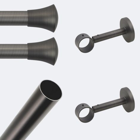 Kit de tringle à rideaux Carbone 200cm Diam.28mm Embout Pommeau - Fixation Mur - Boulet (1/3)