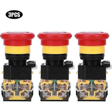 Bouton d'arrêt d'urgence poussoir 3 pièces, accessoire industriel en plastique technique, 440V 10A, diamètre 22mm, interrupteur de sécurité pour machines. (1/4)