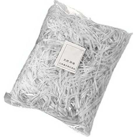 Sachet de rembourrage en raphia blanc 30g, couleurs vives et inodore, idéal pour garnir boîtes cadeaux et décorations d'emballage.