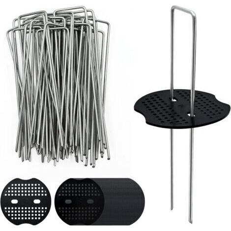 40 Piquet de Fixation Toile de Paillage avec 40 Rondelles Sardine, 15 CM Piquets de Jardin en U en Acier Galvanisé, Agrafe Toile Paillage pour Camping, Bache Anti Mauvaise Herbe, Geote (1/4)