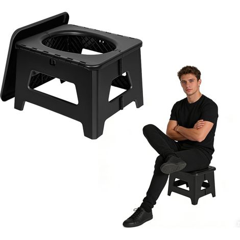 Tragbare Toilette für Erwachsene beim Camping: faltbarer, leichter und kompakter Hocker, 1 Stück, schwarz, Polypropylen, ideal für Rucksackreisen, Zelt, Wohnmobil, Boot und Auto.