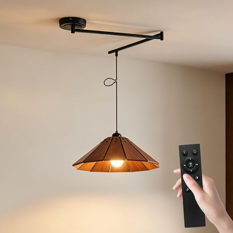 Suspension luminaire en bois pour salon chambre salle à manger - E27 9W 3000K-6500K - Télécommande dimmable veilleuse minuteries (1/5)