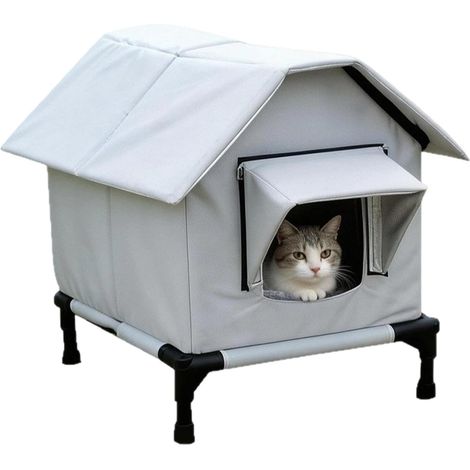 Maison Chat D'Extérieur Résistante Aux Intempéries Double Porte Isolée avec Abri Chats Extérieur Pour Chatons Petits Chiens Porche Terrasse Cour Balcon Jardin (1/5)