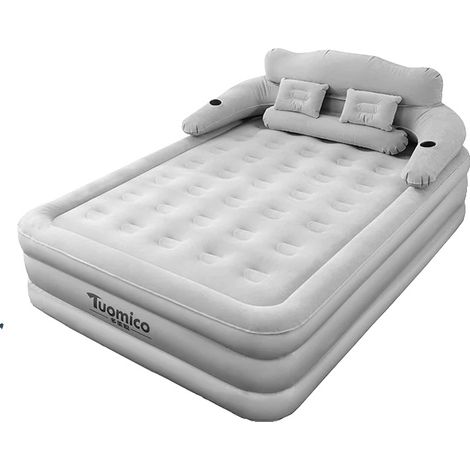 Matelas Gonflable, Pompe Intégrée, Design Portable, BLANC, 152cmx203cm x48cm (1/2)