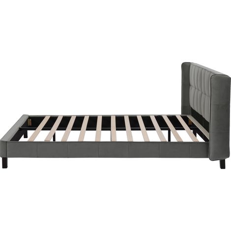 Lit capitonné 180x200 en velours gris avec sommier à lattes et tête de lit MODENUIT (1/5)
