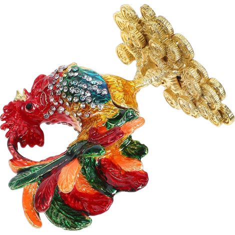 Coffret Figurine Coq Peint Main Boîte à Bijoux à Charnière Décoration Intérieur Forme De Coq (1/5)