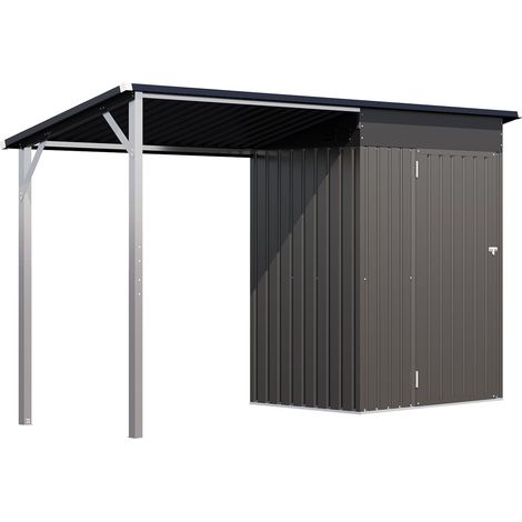 YODOLLA Metall-Wandgeräteschuppen 297x112x185cm, Geräteschuppen Gerätehäuser mit seitlich offenem Pergola-Dach