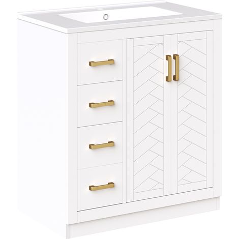 Pack de 2 muebles de baño con lavabo cerámico, 3 cajones y armario, 76,5x46,5x84,5 cm (1/5)