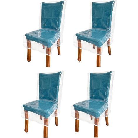 4 Housses de Chaise en Plastique pour Chaises de Salle à Manger avec Dossier, Protège de la Poussière Protège Chaises en Plastique Transparent