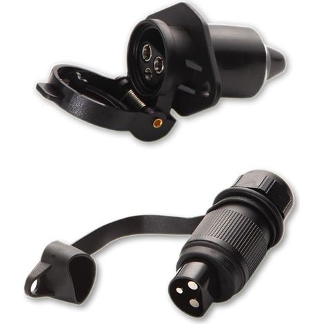 Prise 3 Broches Femelle et Prise 3 Broches Male de Remorque Tracteur - 12V - pour Agricole Véhicule - Noir - 1 Pièces (1/5)