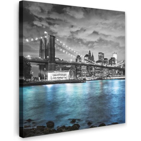 TABLEAU SUR TOILE New York - Skyline - Ville - Bleu Tableau Chambre Adulte 90x90 cm