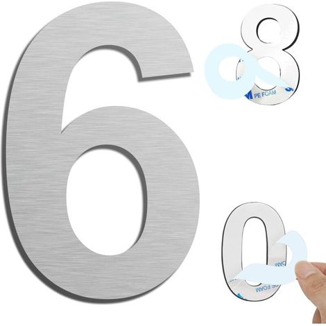 Argent (6) Numéro de maison extérieur moderne brossée,75mm Numéro de porte autocollant en acier inoxydable,Plaque de numéro de maison et Numéro de Boite aux Lettres. (1/5)