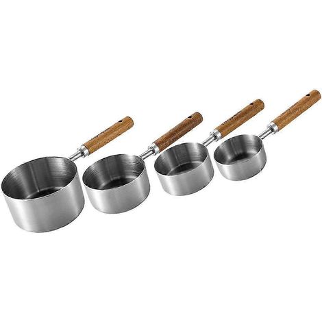 4-teiliges Messbecher-Set mit Holzgriffen aus robustem Edelstahl zum Backen von trockenen und flüssigen Zutaten.-A (1/5)