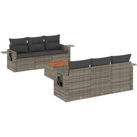 Maison Exclusive - Salon de jardin avec coussins 7 pcs gris résine tressée (1/5)