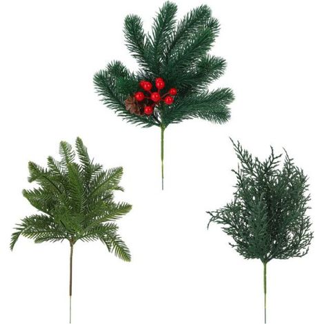 verdure de noël Branches de pin de noël artificielles, tiges vertes de noël, pics de pin, décoration de luminaire suspendre (1/5)