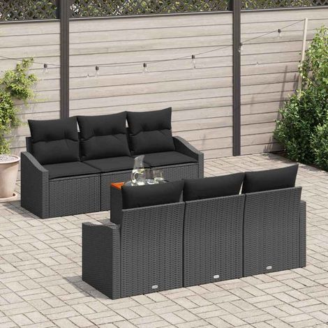 vidaXL Gartensofa-set mit Kissen 7 pcs Schwarz Poly-Rattan (1/5)