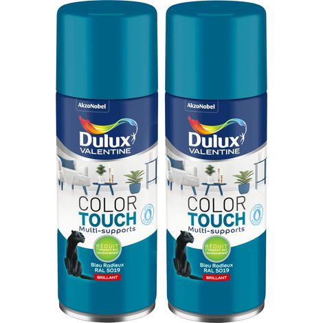 Lot de 2 - Peinture aérosol Color Touch Multi-Supports - Brillant Bleu Radieux 400 ml - Dulux Valentine (1/5)