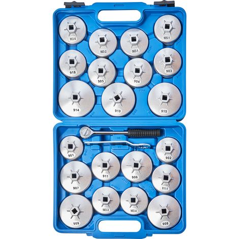 KRAFTPLUS K.210-3523 Ölfilterschlüssel Satz Ölfilterkappen Aluminium Ölfilter Werkzeug Umschaltknarre - 23 teilig