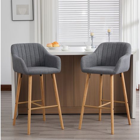 Set de 2 taburetes de bar grises de lino con respaldo alto y reposabrazos, 58,5 x 55 x 104 cm (1/5)