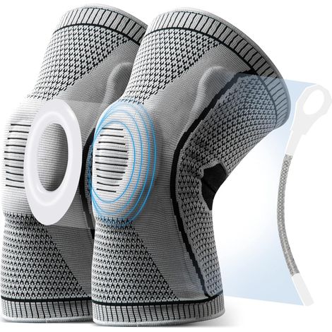 1 paire d'orthèses de genou pour soulager les douleurs au genou, manchons de compression avec ressort en gel de silicone, protections rotuliennes de qualité médicale pour l'arthrite et les douleurs au (1/5)