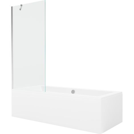 Mexen Cube bain rectangulaire 180 x 80 cm avec panneau et paravent 1-volet 80 cm, transparent, chrome - 550518080X9508000001 (1/5)