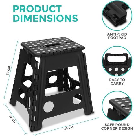Folding Step Stool 150 kg in Black Polypropylene for Kitchen (1/5)
