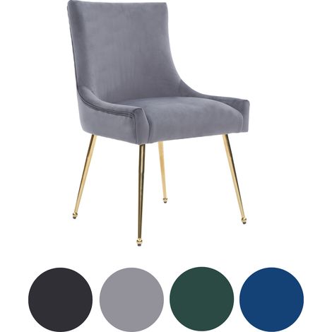 Single Grey Viviana Velvet Dining Chair with Gold Legs and Ring Handle - Modern Upholstered Accent Chair (1/5)