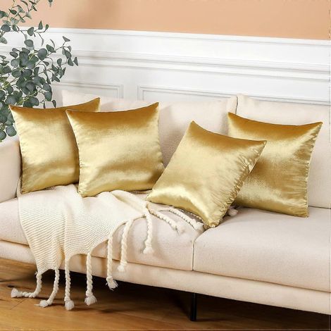 EternaNest Lot de 4 taies d'oreiller carrées décoratives en velours doux uni, housses de coussin de luxe pour canapé, voiture, terrasse, chambre, salon, 45 x 45 cm. (1/4)