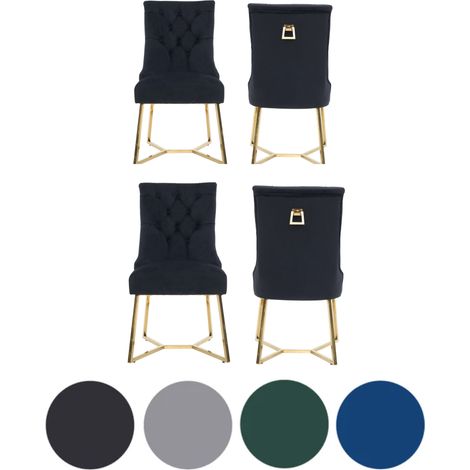 Set of 4 Black Ambra Modern Velvet Dining Chairs with Gold Legs & Ring Handle - Tufted Back, Plush Foam Seat, Luxury Accent Chair (1/5)