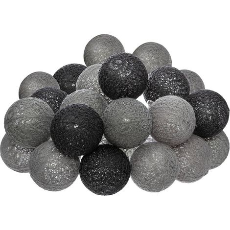 Guirlande décorative lumineuse 20 LED Boules en Coton D 6 x L 435 cm - Gris et Noir - Atmosphera