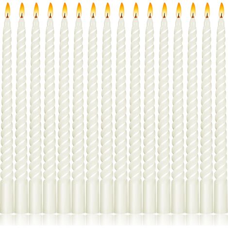 Lot de 16 bougies spiralées blanches en spirale, bougies torsadées de 25,4 cm, bâtons de bougie torsadés non parfumés, longs bâtonnets de bougie pour mariage, fête, dîner et décoration de la maison (1/5)