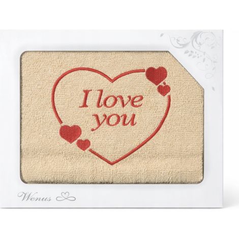 Toalla absorbente de algodón beige con bordado "Te amo" (1/2)