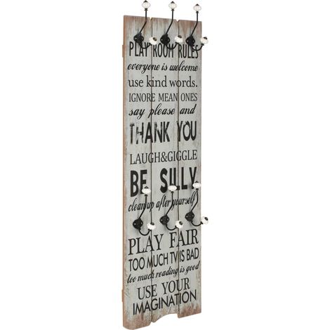 Wandgarderobe mit 6 Haken 120 x 40 cm "THANK YOU"