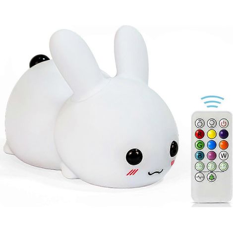 Veilleuse adorable en forme de lapin, rechargeable, avec 16 couleurs, portable et sûre, pour la sécurité des enfants au moment du coucher, avec minuterie.
