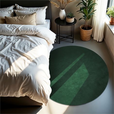 Tapis à poils ras doux et hypoallergénique antidérapant Ø 120cm Vert (1/5)