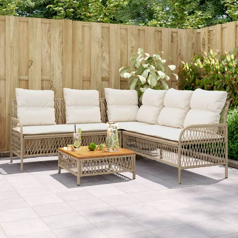 Gartenmöbelset mit Kissen 2 Teile beige geflochtene Harz