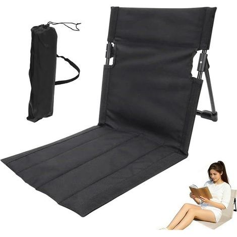Strandmatte mit Rückenlehne, faltbarer Strandstuhl, leichte Liege mit Tragetasche, Stoff für Strand, Camping und Garten (Schwarz), 1 Stück (1/5)