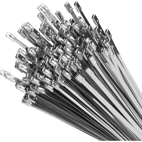200 Pièces Collier de Serrage Métallique, 300mm 4,6mm, Résistance à la traction de 136 KG, Serre Cable Pour Enroulement D'échappement (1/5)
