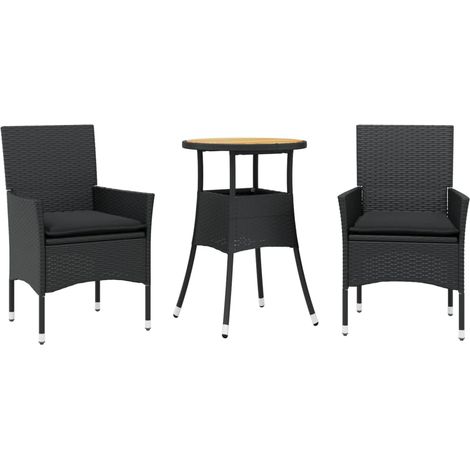 Maison Exclusive - 3-tlg. Garten-Essgruppe mit Kissen Schwarz Pol